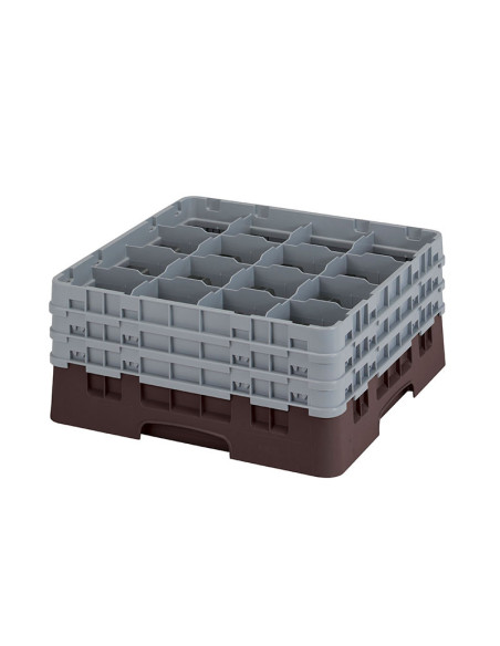 Cesta de lavado 16 comp. 3 alturas - 10,9 cm Ø máx. - alt. máx. 20 cm - 50 x 50 x 22,5 cm - Castaño