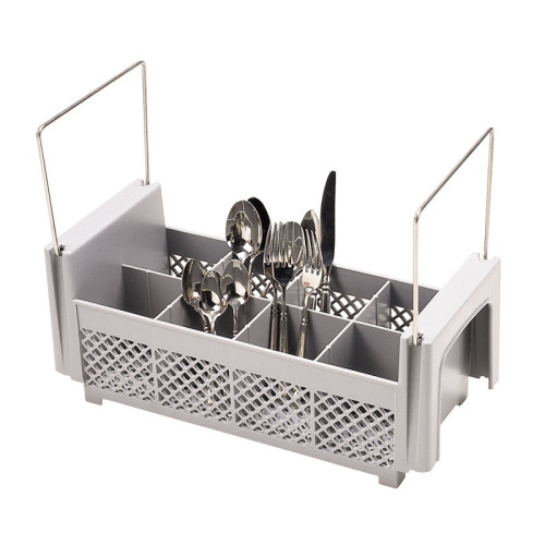 1/2 Canastilla de lavado con 8 comp. y asas para cubiertos - 45,7 x 19,7 x 18,4 cm - Gris claro