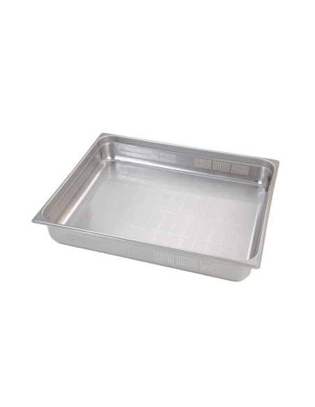 Recipiente perforado GN 2/1 de acero inoxidable. Tamaño 53 x 65 cm. Profundidad 6,5 cm. Capacidad 19,2 L - Venta 1 unidad