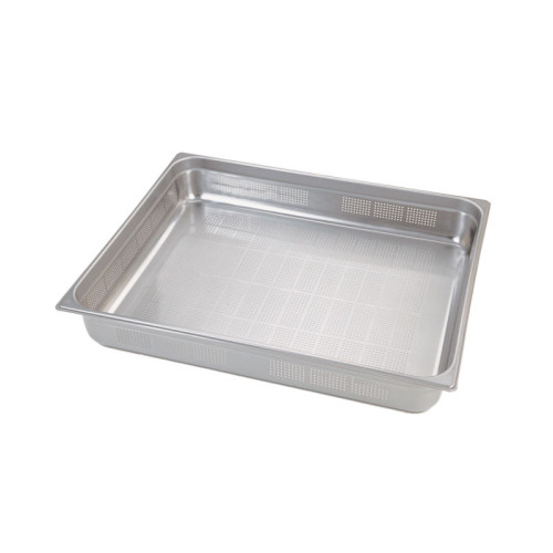 Recipiente perforado GN 2/1 de acero inoxidable. Tamaño 53 x 65 cm. Profundidad 15 cm. Capacidad 44,2 L - Venta 1 unidad