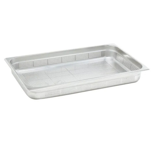 Recipiente perforado GN 1/1 de acero inoxidable. Tamaño 32,5 x 53 cm. Profundidad 10 cm. Capacidad 13,9 L - Venta 1 unidad