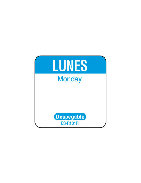 Rollo de 1000 etiquetas despegables para rotación de inventario LUNES - 2,5 x 2,5 cm - Blanco y azul - Venta 1 unidad.