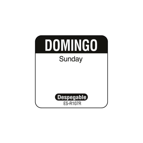 Rollo de 1000 etiquetas despegables para rotación de inventario DOMINGO - 2,5 x 2,5 cm - Blanco y negro - Venta 1 unidad.