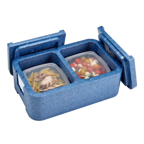 Caja EPP isotérmica para entrega de menú menú con dos compartimentos 43,7 x 27,6 x 17,5 - Azul