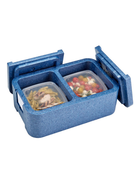 Caja EPP isotérmica para entrega de menú menú con dos compartimentos 43,7 x 27,6 x 17,5 - Azul