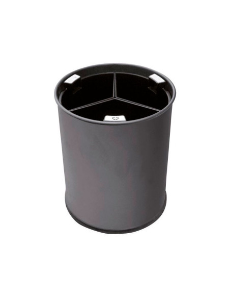 Papelera de separación de residuos con recipientes separadores negros - 13 L de capacidad - 25,5 cm Ø x 30,8 cm - Negro