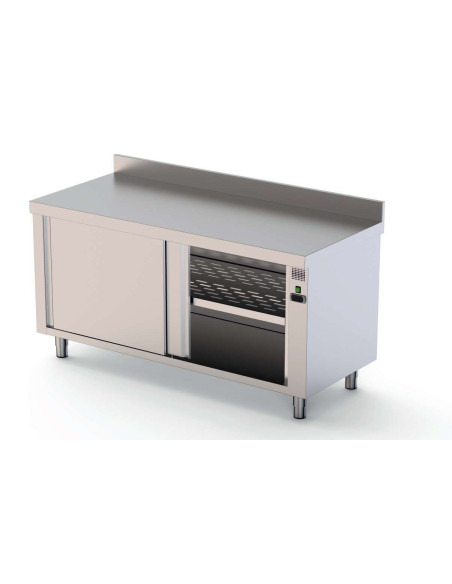 Mesa Caliente Acero Inoxidable Mural Fondo 600 Con Puerta Corredera A 1 Cara 1600x600x850h mm HFTW160160SD