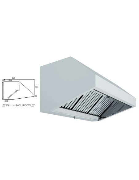 Campana Mural Snack Fondo 800 SIN TURBINA de 2000x800x700h mm AVEIRO A20080CM