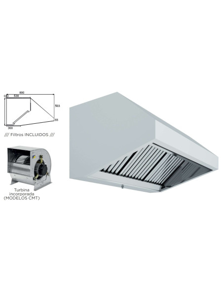 Campana Mural Snack Fondo 800 CON TURBINA de 2000x800x700h mm AVEIRO A20080CMT