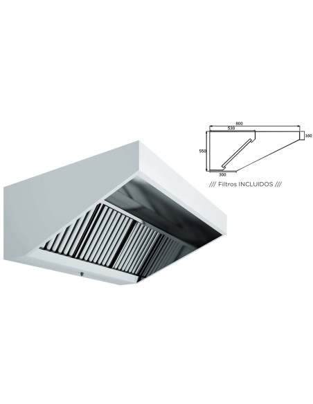 Campana Mural Snack Techo Bajo Elevado Fondo 800 SIN TURBINA de 1500x800x550h mm AVEIRO A15080CMB