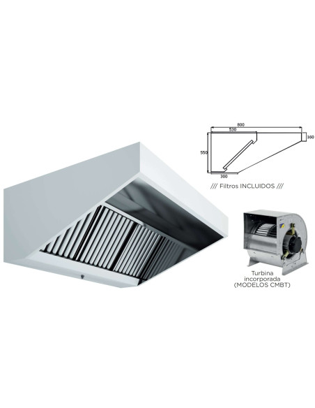 Campana Mural Snack Techo Bajo Elevado Fondo 800 CON TURBINA de 1000x800x550h mm AVEIRO A10080CMBT