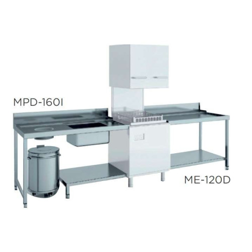 Mesa de prelavado entrada izquierda dim.1200x750x850h con estante con aro desbarazado mm MPD-120I
