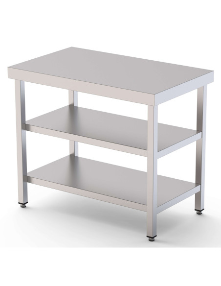 Mesa de Trabajo Acero inoxidable Central Con 2 Estante 800x600x850h mm WTC160080S2
