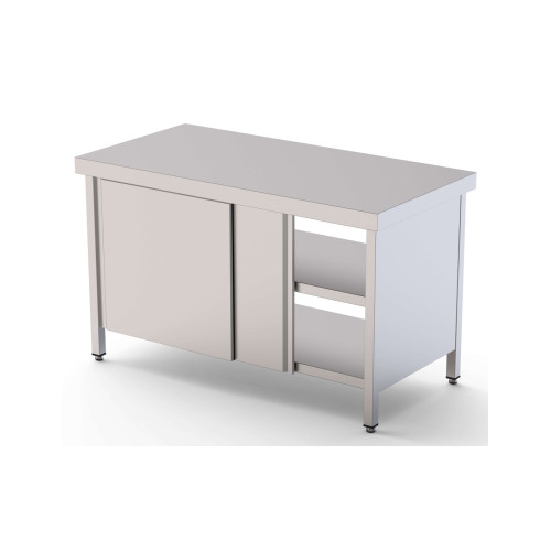 Mesa de Trabajo Acero inoxidable Central Con Puerta Corredera en Ambas Caras 2600x600x850h mm WTC160260PT