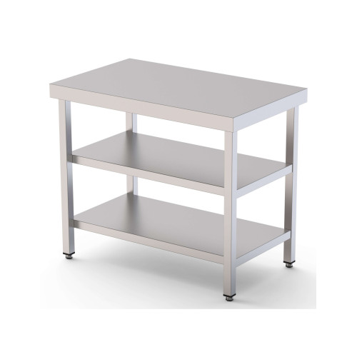Mesa de Trabajo Acero inoxidable Central Con 2 Estante 1000x700x850h mm WTC170100S2
